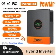 PowMr 5200W 48V Hybrid Solar Inverter 110V/120V/208V/240VAC 100A MPPT Controller