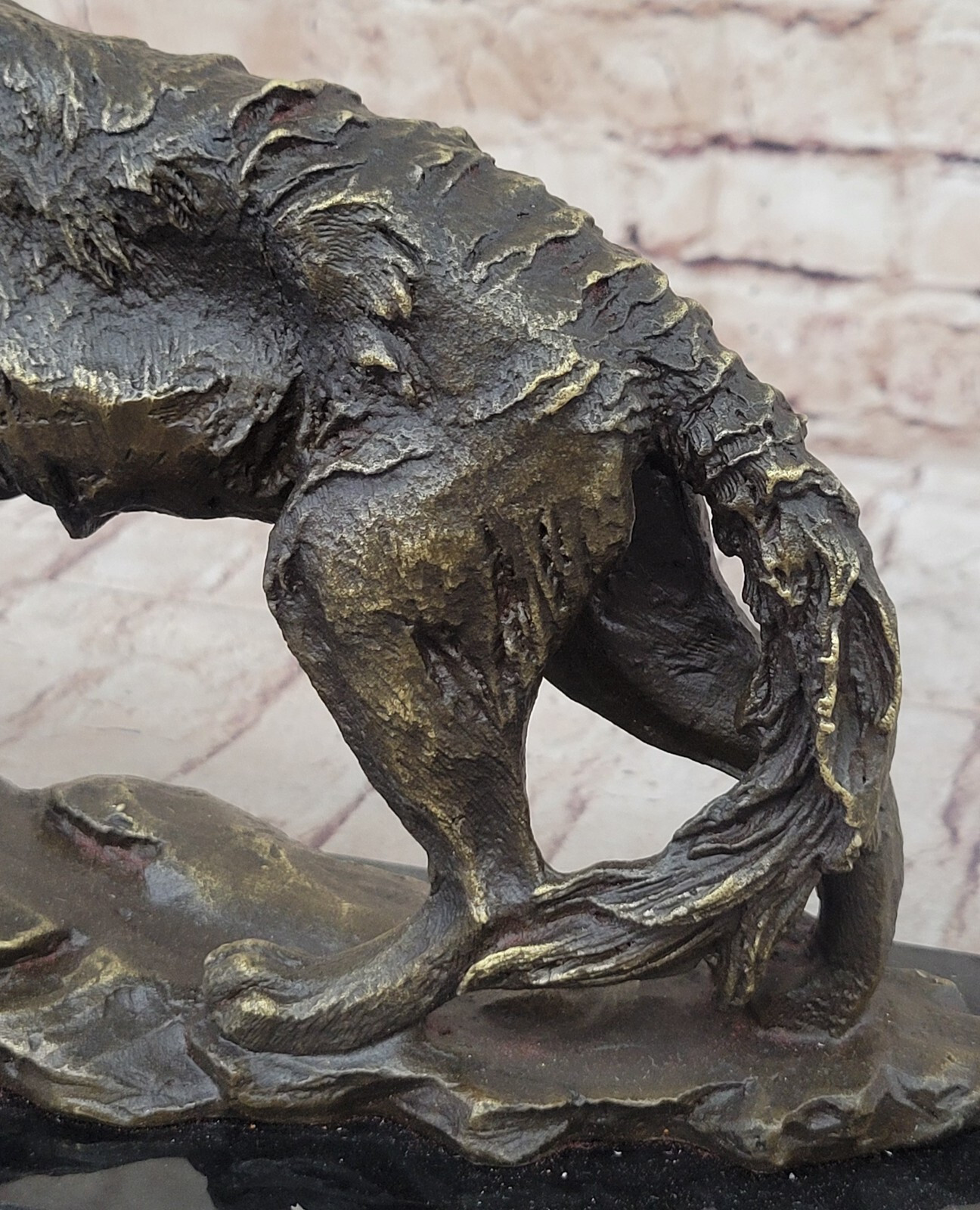 Vintage Patinated Bronze Figurine of a Wolf on Lookout Hot Cast Figurine Decor