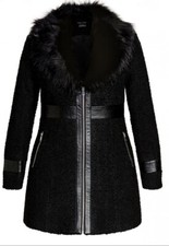 City Chic Nwt 16 Faux Fur Black Love Women's Winter Elegant Classic Coat