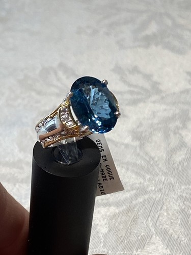GEMS EN VOGUE 9.58 CTW CUSTOM CUT LONDON BLUE TOPAZ & WHITE ZIRCON RING NWT - Picture 9 of 13