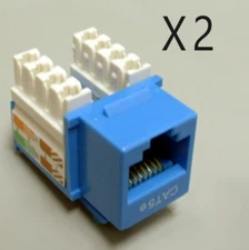 2 Pack Lot - CAT5e Keystone RJ45 110 Punch Down Keystone Snap-In Jack - Blue