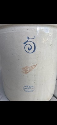 Vintage Red Wing 5 Gallon Crock W Bail Handles - Union Stoneware