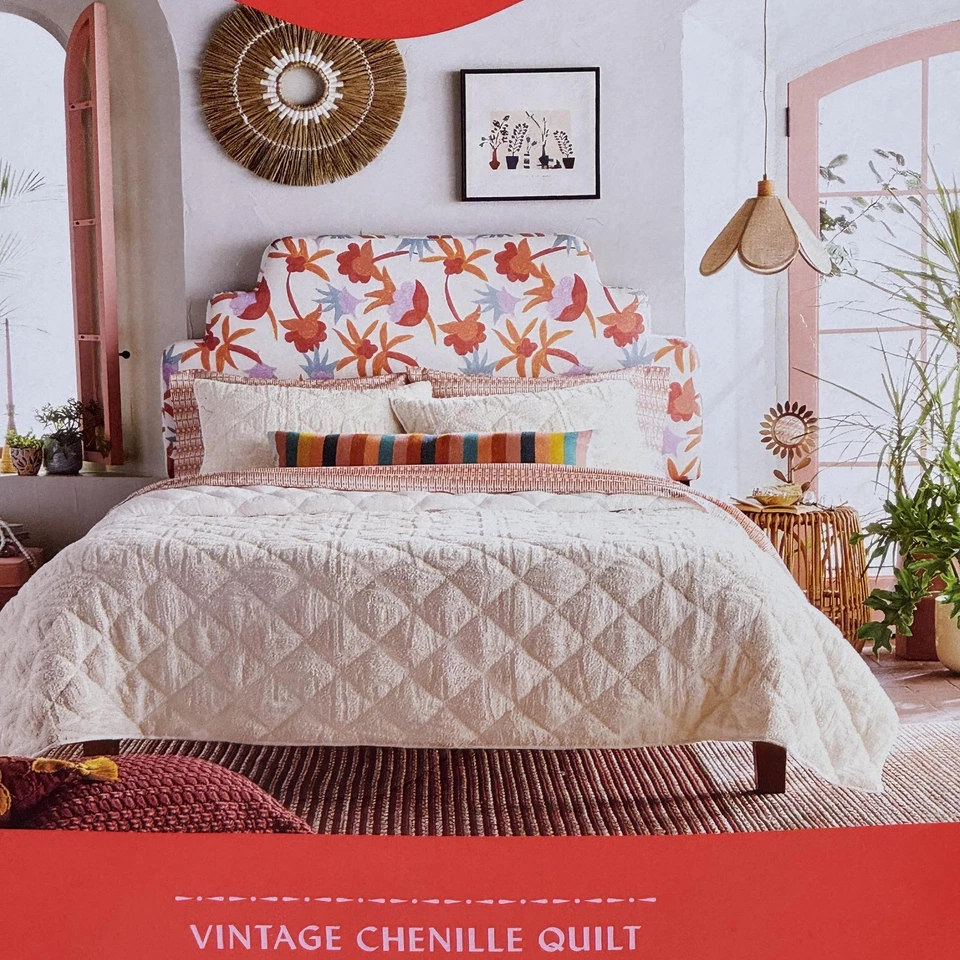 Edredón de chenilla Opalhouse Jungalow vintage completo Queen Ethel 88x92 Oeko Tex crema Foto 3 de 4