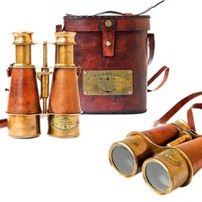 Nautical Design Antique Victorian Marine Brass Leather Binocular Sailor Instrume