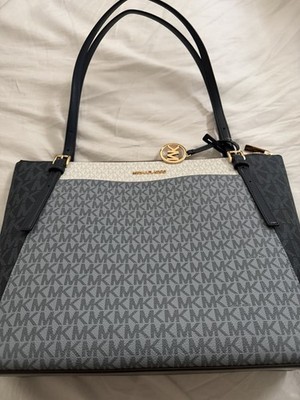 Michael Kors MK Logo Monogram Shoulder Bag Gray/Black Zip Closure Gold Hardware