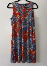 MSK Paisley Sleeveless Colorful Orange Blue A Line Party Dress Zipper Pull Sz M