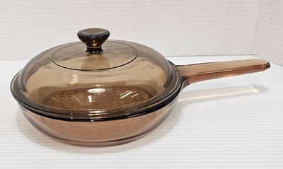 Pyrex Corningware Vision Waffle Bottom Frying Pan & Lid 7in USA 6A