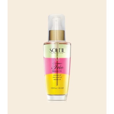 Soleil Trio Miracle Oil Coconut Rose Marula Hair Serum Shine 4.06 oz 120 ml