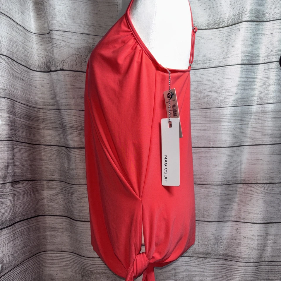 Traje Mágico Talla 10 Corbata Lateral Alex Con Aros Tankini Top Puesta de Sol Naranja Coral Rosa Foto 2 de 4