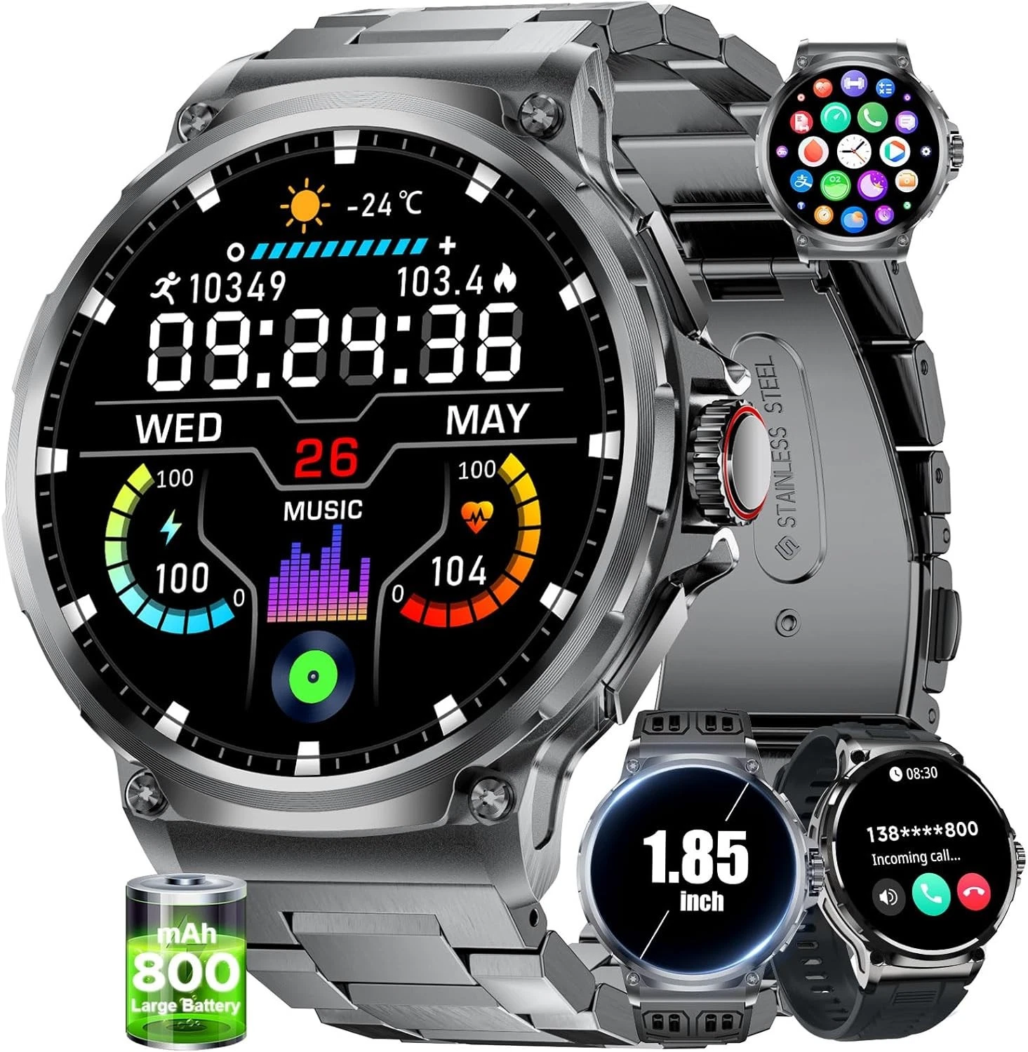 Smart Watch Men Men Phone Function Wristwatch for iPhone Samsung Huawei
