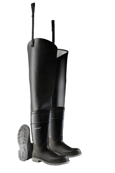 Dunlop Hip/Thigh Wader Steel Toe Boots, Black/Grey, Size 7, USA Made
