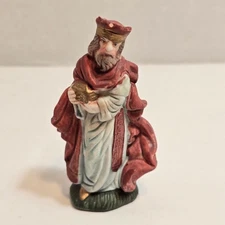 Vintage Nativity King Wise Man Figurine Holding Gold Gift Red Robe