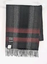 Jos A Bank 100 Cashmere Scarf Black Burgundy Plaid Fringe Winter Luxury NWT New