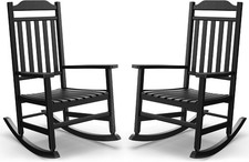 Patio Rocking Chair Outdoor Set of 2 Black Weather Resistant Poly Resin