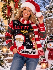Ugly Red Christmas Sweater No Boundaries Let It Snow Santa Reindeer Woman s Sz L