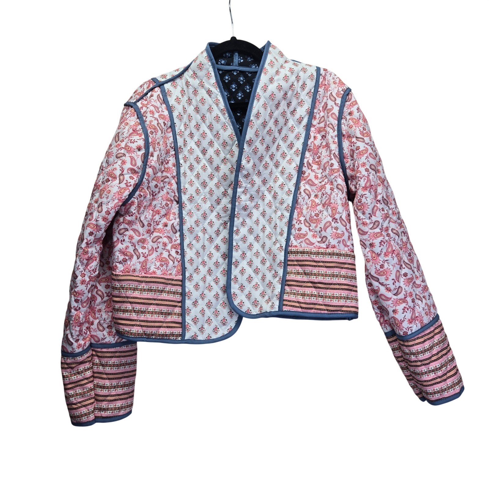 Reversible Quilted Patchwork Jacket Blue Pink Pai… - image 6