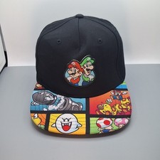 Nintendo Super Mario Snapback Hat Youth Teen Black Green Red Switch Kart Party