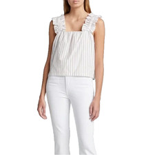 Frame Khaki Ramie Ruffle Strap Tank Top Lined Size Medium