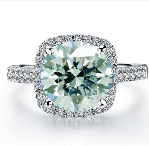 2.7 Ct Vvs1 Ice Blue Round Cut Moissanite Engagement Ring Sterling Silver Size 7