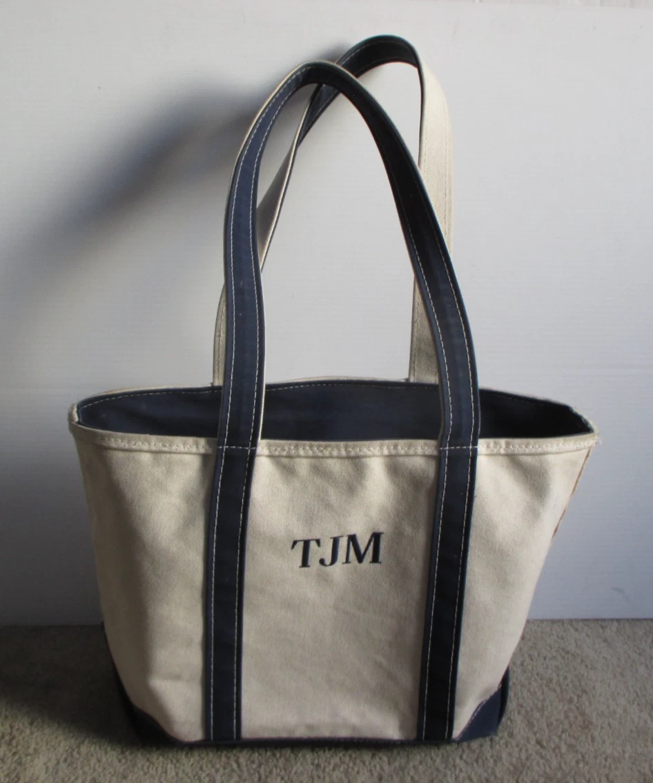 Vintage L.L. Bean Boat And Tote Zip Top Canvas Blue Trim Tote Bag