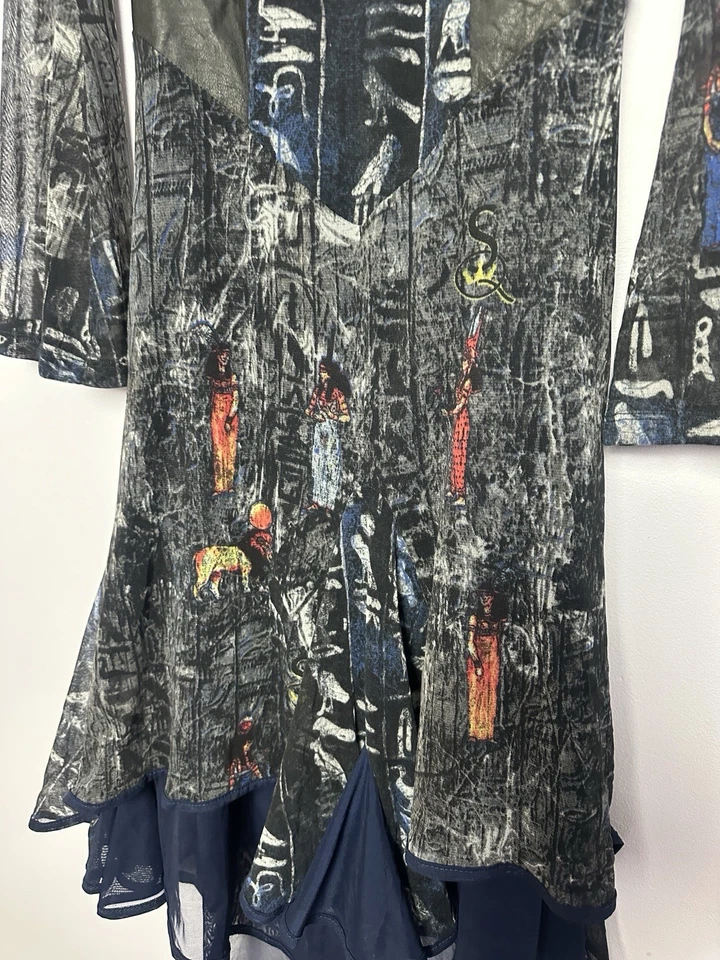 Vestido Save The Queen malha náilon boho italiano cinza assimétrico Y2K vintage tamanho M - Imagem 4 de 4