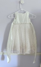 David's Bridal Flower Girl Dress Tulle Skirt Size 2T Tea Length Ivory Gold