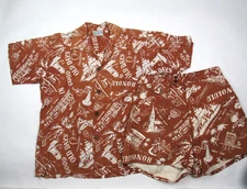 Vtg 1950s Rayon Coordinating Cabana Swim Set Shorts & Hawaiian Shirt Honolulu