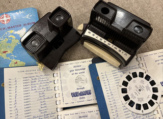 Two Retro Vintage Sawyer Bakelite(?) View Master 3D Viewers and around 70 Reels