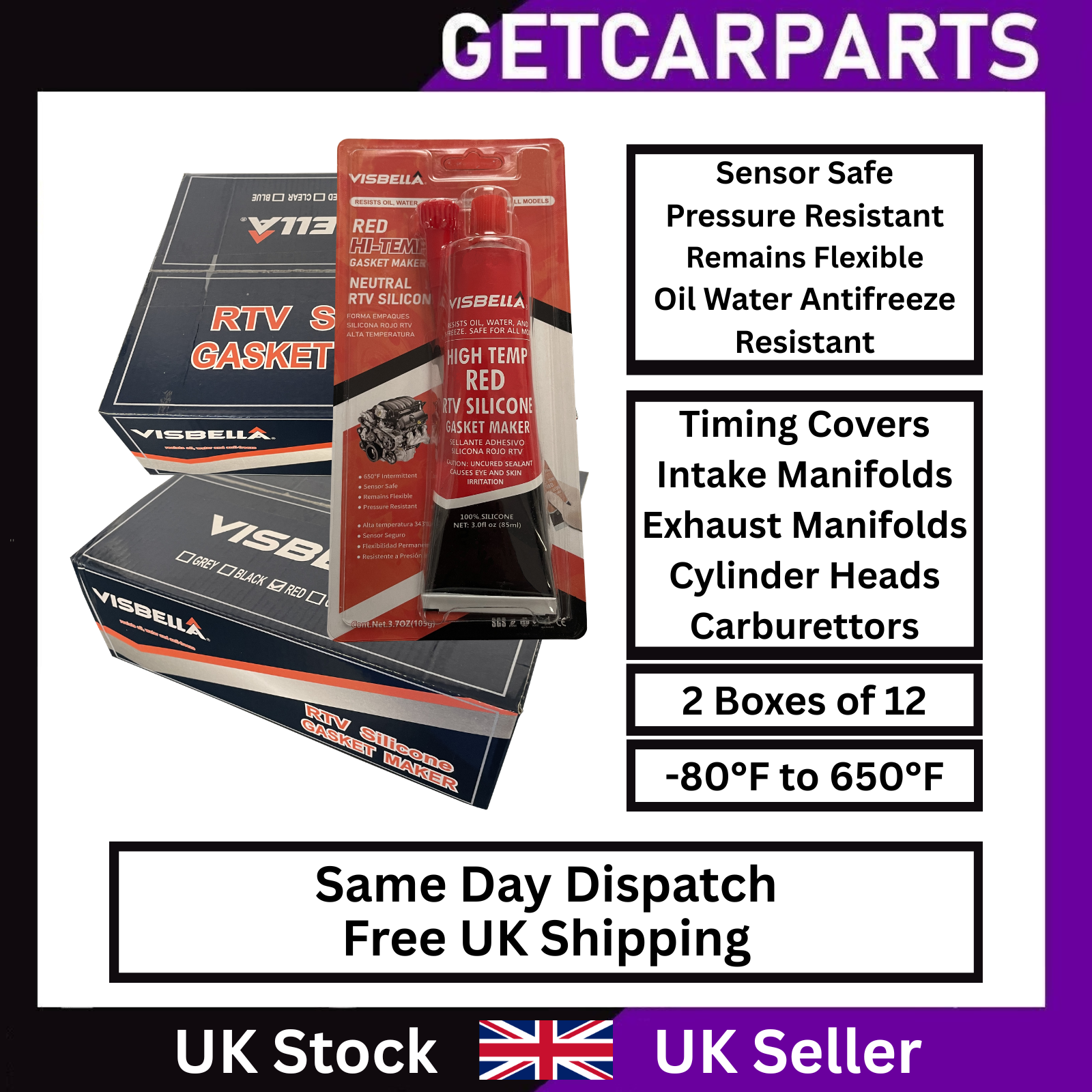 Visbella RTV Silicone High Temp Black Gasket Sealant -80°F 650°F 105g - Image 22