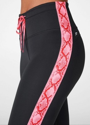 Fabletics High-Waisted Ultracool Side Stripe Crop Leggings, Black Pink, Size LG
