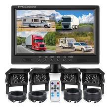 4 Channel Backup Camera System 9" Quad Split Screen Monitor for Truck RV Trailer