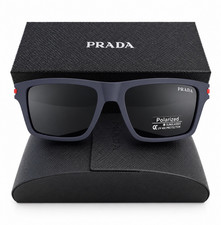 PRADA Men’s Blue Rectangle Polarised UV400 Sunglasses Grey Tinted Lens