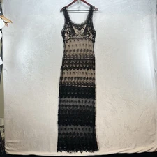 Vintage Rancho Estancia Dress Womens L Black Lace Crochet Maxi 20s Flapper Style