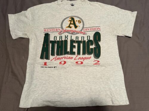 VTG Oakland Athletics T-shirt Large 1992 Gray Single Stitch 90s Division Champs - Picture 1 of 8