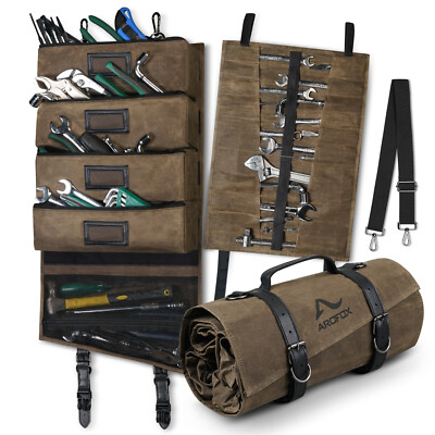 Wrench Roll Up Pouch Heavy Duty Waxed Canvas Tool Roll 24