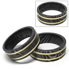 Full Handmade Damascus Steel Dual Brass Inlay Engagement Wedding Ring Unisex 1pc