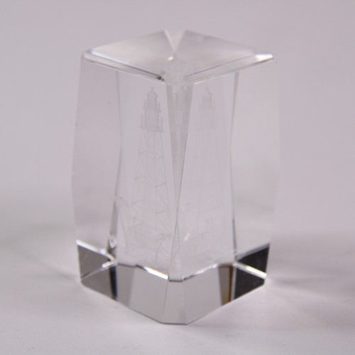 3D Laser Etched Crystal Clear Glass Paperweight Cube Lighthouse With Palm Trees - Picture 7 of 14
