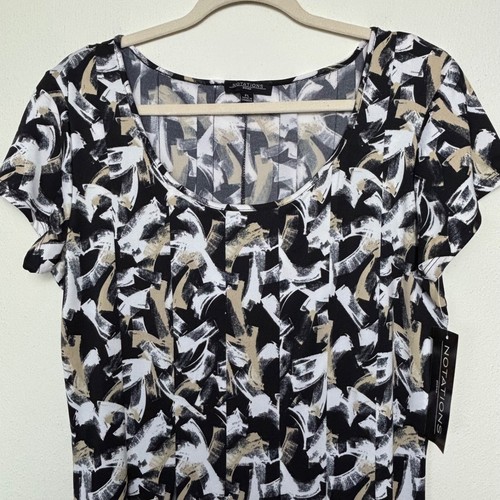 Notations petite Large Shift Dress VTG Style Cap Sleeves Stretch FLOWY black tan - Picture 8 of 8