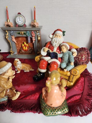 Vtg Grandeur Noel Porcelain Santa Christmas Scene Collectors