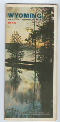 1969 WYOMING  Official Highway Map FISHING Mackinaw Lake Trout