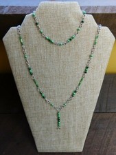 Silver Green Seed Bead Necklace  Bracelet Set - Handmade Jewelry