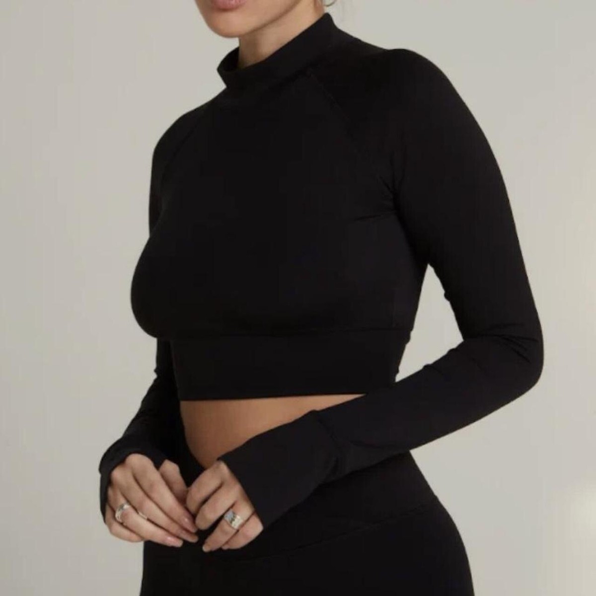 TALA DAYFLEX MOCK NECK CROP LONG SLEEVE TOP BLACK XS UK