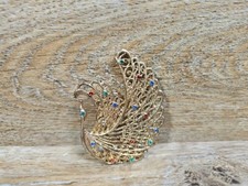 Large Multicolored Rhinestone Goltone Swan In Flight Brooch Pin 1990s 2.75"