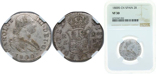 Spain 1800 S CN 2 Reales Silver 806 NGC VF 30