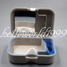 Denture Storage Box With Mirror +Cleaning Brush Dental Appliance Case Container