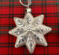 White Blown Glass Star Christmas Ornament, Jewel accents, 4" Tall NWT