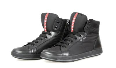 PRADA LINEA ROSSA HIGH-TOP SNEAKERS SHOES 4T2842 BLACK NEW US 7 EU 40 40,5