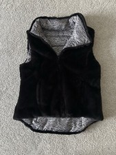 Justice Faux Fur Reversible Puffer Vest, Size 14-16 Girls, Black, zip up