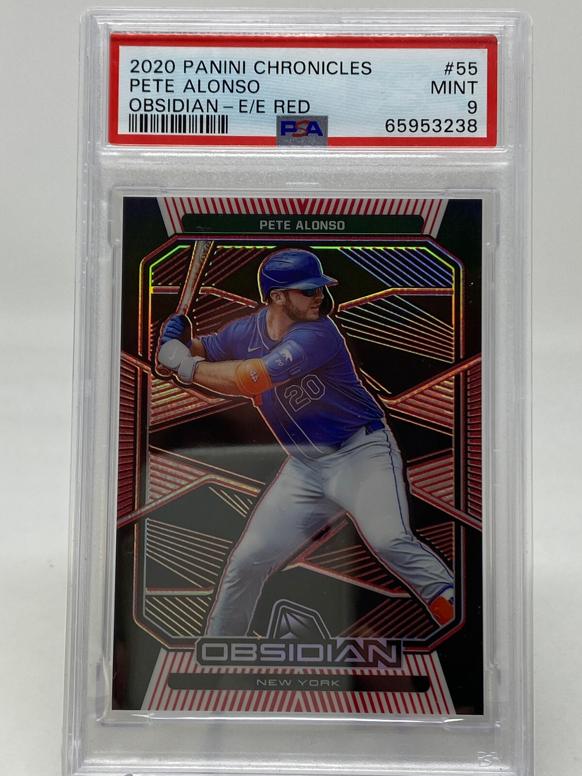 2020 Panini Chronicles #55 Pete Alonso Obsidian E/E Red Serial #21/25 PSA 9 view 5