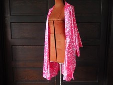 VTG 80s Satin Pink Floral Dressing Gown Robe Lingerie Summer Lightweight Sz L